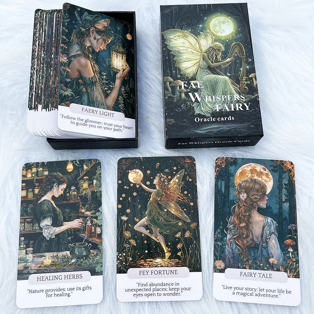 Fae Whispers Fairy Oracle Cards – 54-Card Deck with Fairycore Aesthetic for Spiritual Inspiration & Meditation, 12x7cm