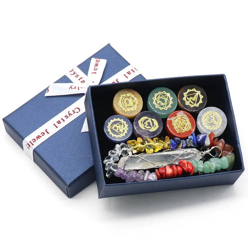 🌈 7 Chakra Healing Stone Bracelet Set: Elegant Natural Quartz & Gemstone Ornament – Balancing Energy Decor & Spiritual Harmony Gift