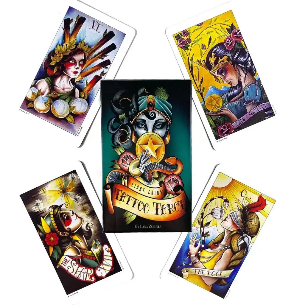 🔮 Eight Coins' Tattoo Tarot Deck – 82-Card Fortune-telling Prophecy Oracle Set with 188-Page Full-Color PDF Guidebook | Free Shipping