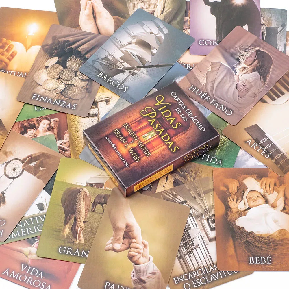 Past Life Oracle Cards - 44-Card Spanish Tarot Deck for Divination and Fortune Telling