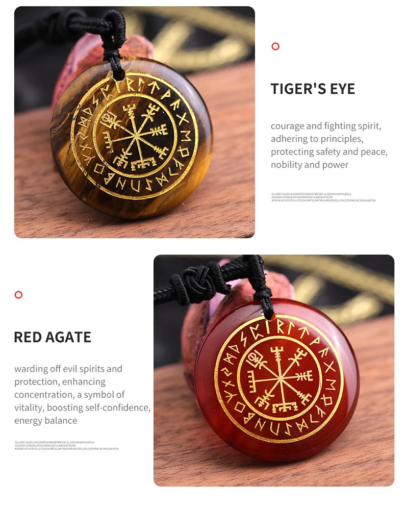 🧭 Natural Crystal Viking Compass Energy Pendant Necklace – Guardian Symbol | Fashion Jewelry for Men & Women