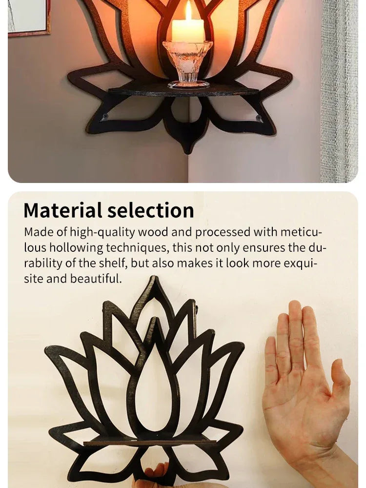 Wooden Lotus Aromatherapy Organizer – Hollow Decorative Rack with Essential Oil & Candle Holder for Wall-Mounted Corner Spaces