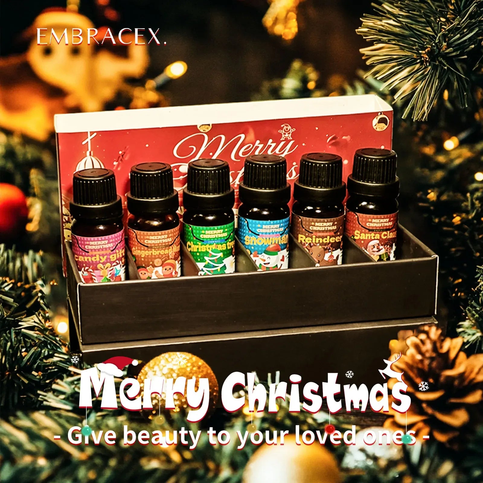 🎄 6PC/1PC 10ML Merry Christmas Essential Oils – Natural Fragrance Oil Gift Set for Christmas Candles, DIY Crafts, Humidifiers﻿ Gift Merry Christmas