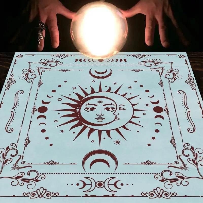 Astrology Tarot Tablecloth in Black Velvet with Moon Design