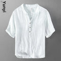 🌿 The Zen-Essential Pure Linen Top: Premium Men’s 100% Organic Linen V-Neck Shirt – Loose Fit Vintage Silhouette, Breathable Half-Sleeve Design, and Ultra-Lightweight Summer Casual Tee white