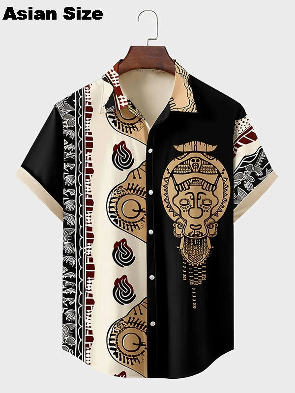 🌍 The Dashiki Street-Heritage Edition: Premium Men’s Vintage African Tribal Shirt – High-Definition Retro Dashiki Print, Breathable Urban-Luxe Fabric, and Sophisticated Short-Sleeve Streetwear Button-Down Shirts-SZF67196
