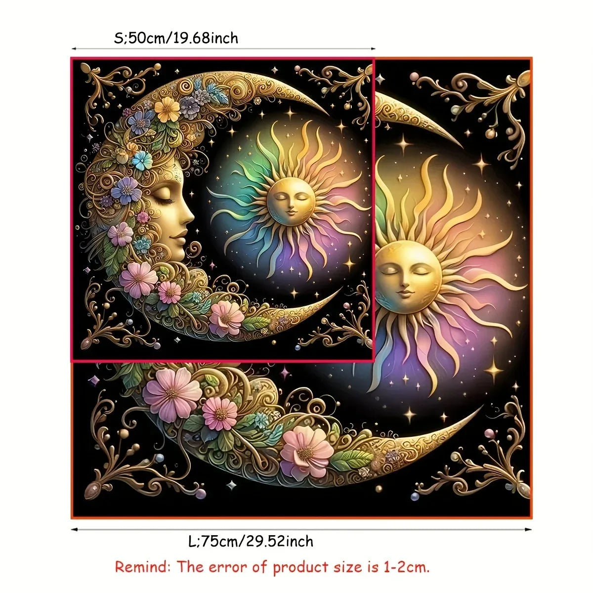 🃏 Elegant Sun & Moon Mandala Tarot Tablecloth – Starry Sky Witchcraft Altar Cloth for Astrology, Oracle Readings & Black Tarot Mat