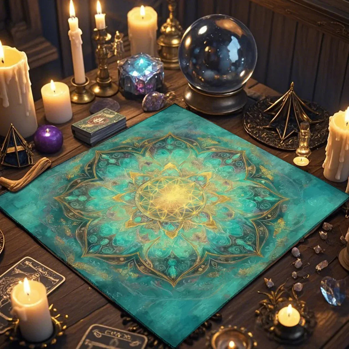 🌸Life Flower Decorated Tarot Tablecloth﻿ | Altar Astrology Ritual Cloth – Perfect Gift for Tarot Enthusiasts | Durable Polyester Tablecloth TLB (979)