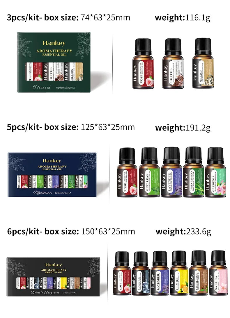 🌿 10ml Essential Oil Gift Box – Water-Soluble Natural Oils for Diffusers & Humidifiers: Lavender, Rose, Eucalyptus, White Peach, Oolong