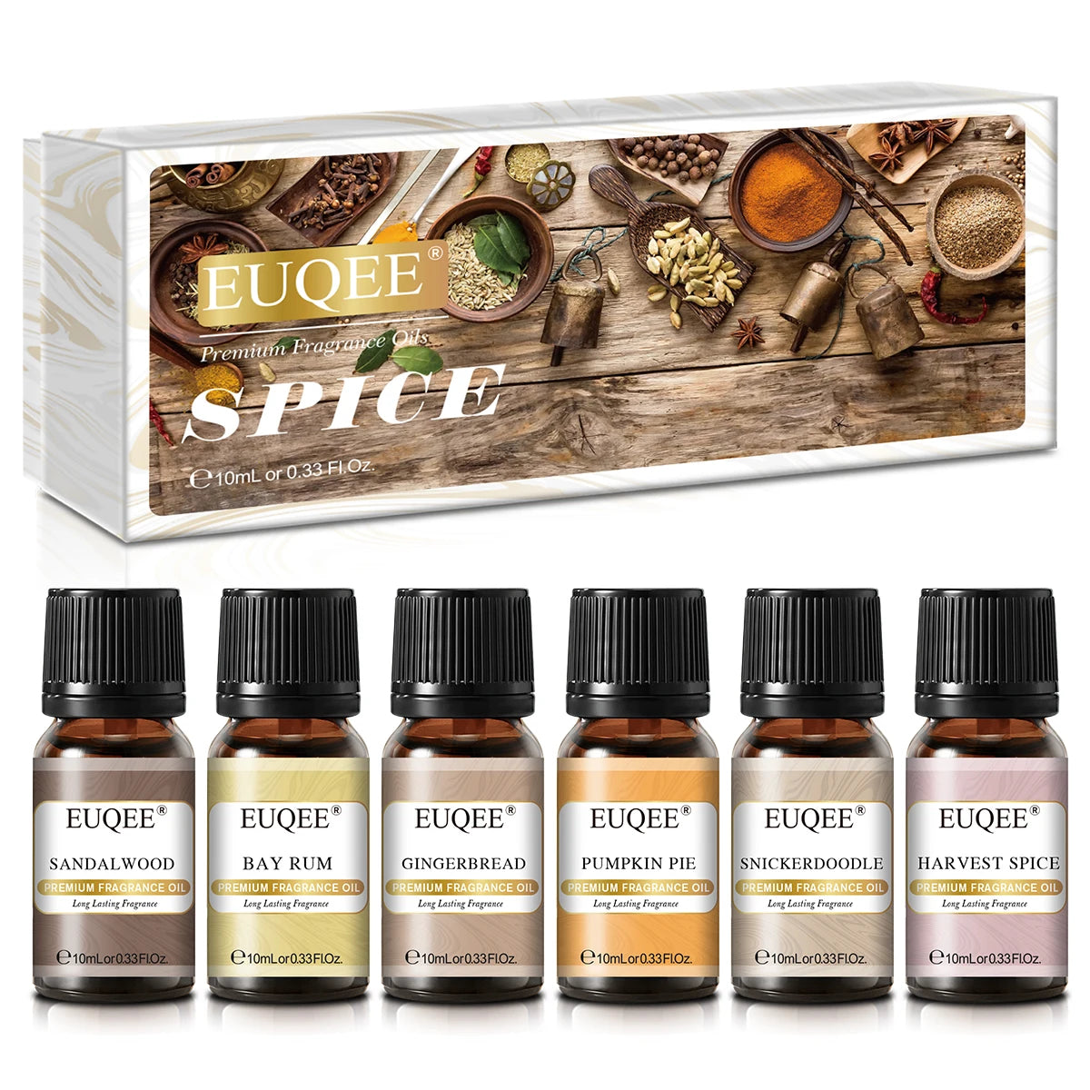 🌿 EUQEE 6pcs Fragrance Oils Gift Set – Premium Aromatherapy Collection for Diffusers, Candles, Soap Making, and Air Freshening﻿ 6x10ml Spice