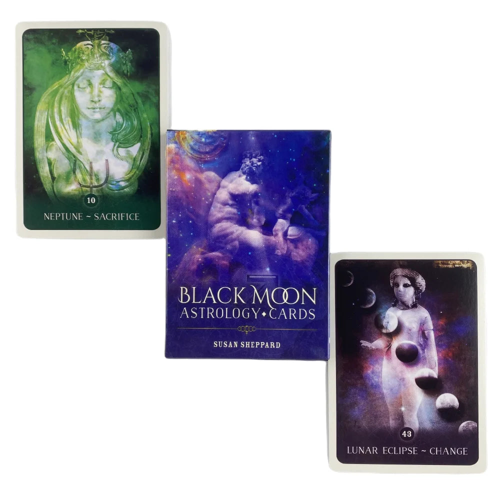 🌑 Black Moon Astrology Oracle Cards – 52-Card Deck with Paper Guidebook for Fate Divination, Cosmic Insight, and Party Games