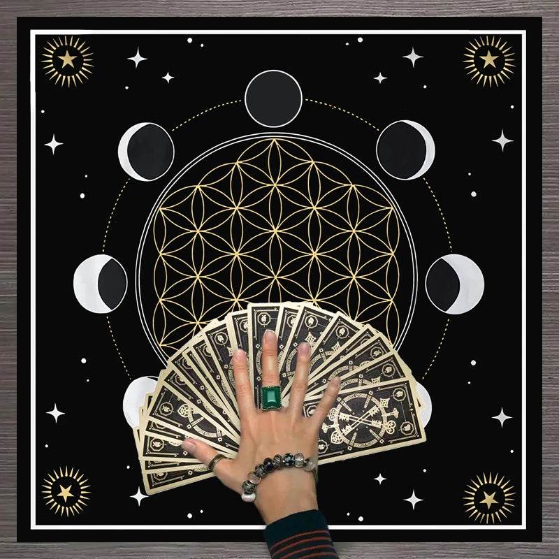Moon Phase Tarot Card Tablecloth - Gold for Spiritual Readings and Rituals