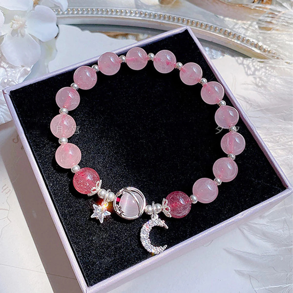 ✨ Starry Cat's Eye Stone Bracelet – Niche Design for Women on Instagram – New Grey Moonlight Star Moon Crystal Jewelry 805088-Pink