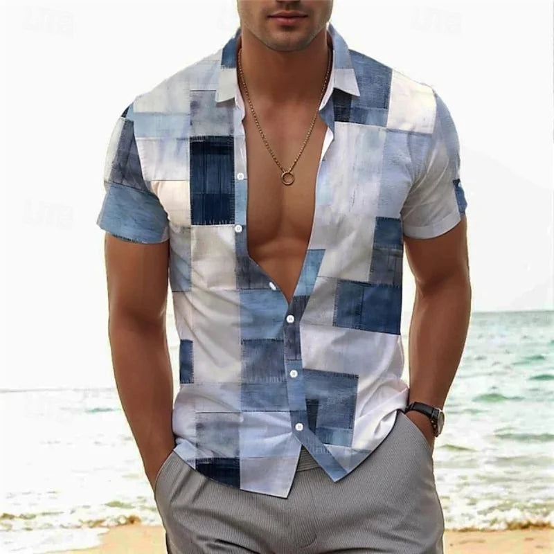 ✨ The Vintage Essence 3D Masterpiece: Premium Men's Soft-Touch Short-Sleeve Button-Up – High-Definition Retro Graphic Print, Breathable Summer Comfort Fabric, and Sophisticated Tailored Silhouette BSLTH246813059