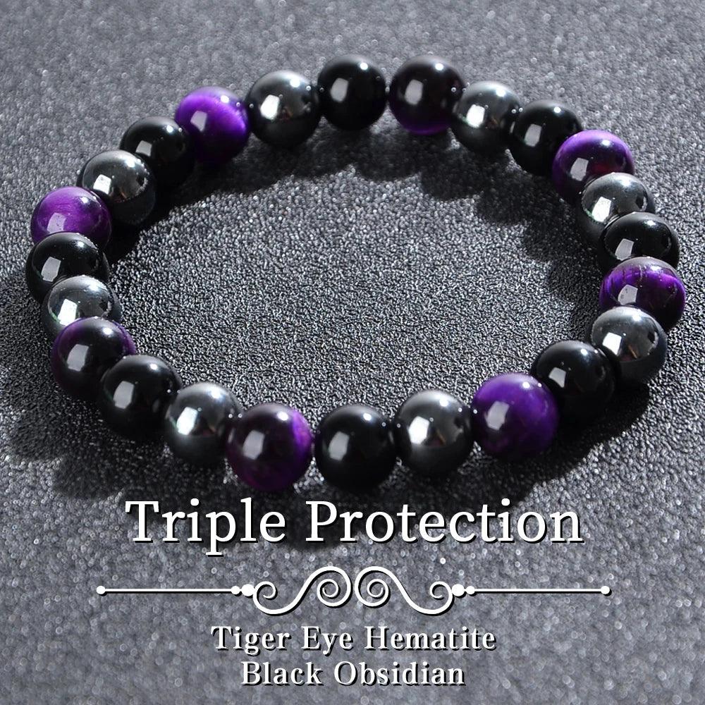 🛡️ The "Azure Guardian" Triple Protection Bracelet: Blue Malachite, Obsidian & Hematite Shield Style-D