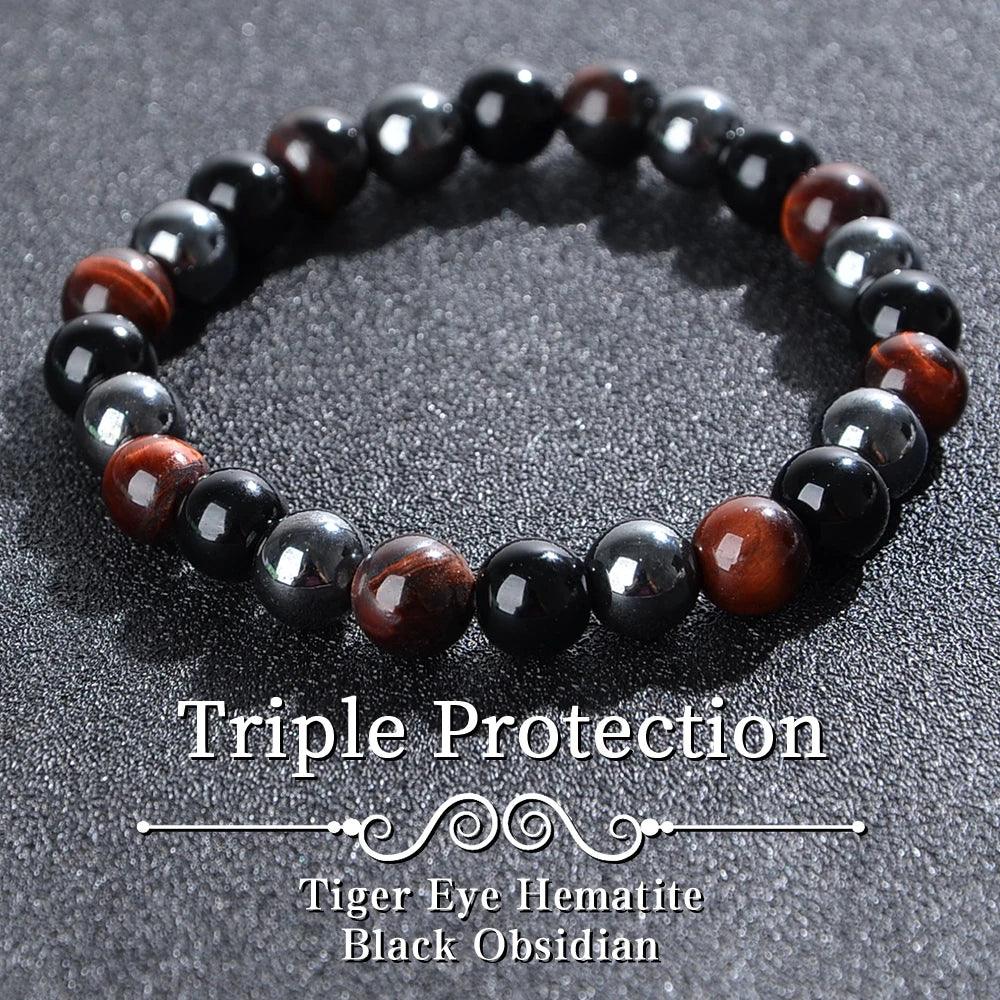🛡️ The "Azure Guardian" Triple Protection Bracelet: Blue Malachite, Obsidian & Hematite Shield Style-F