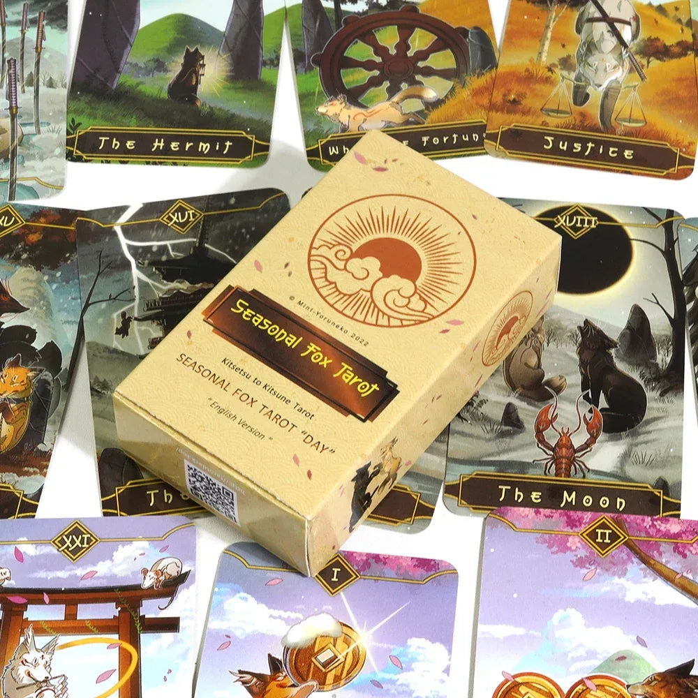 🦊 Seasonal Fox Tarot Deck – 78 Cards English Version | Kitseysu to Kitsune | Beginners' Friendly | Beautiful Gift Edition