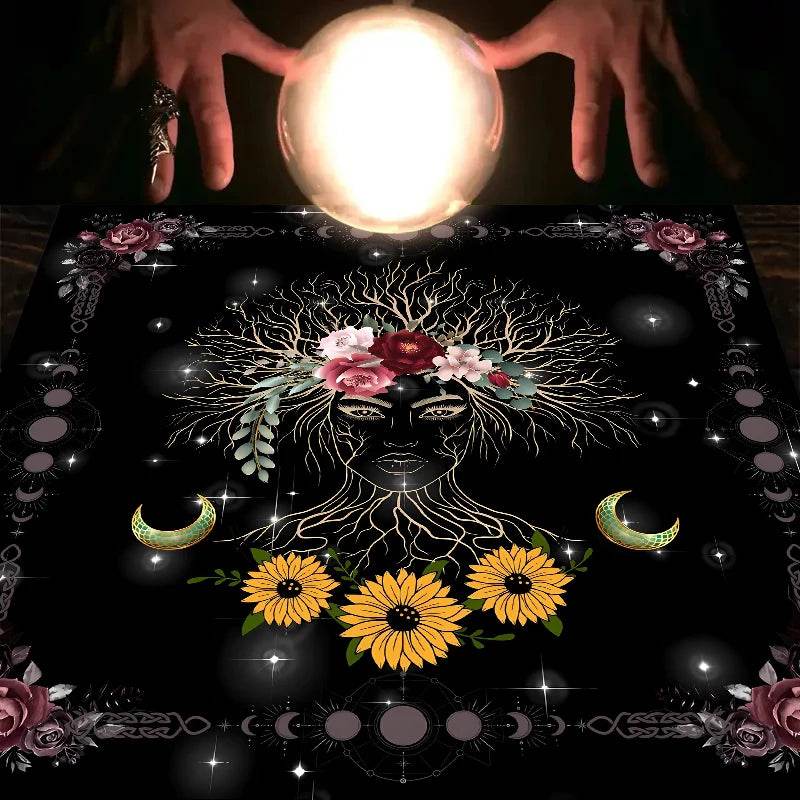 Moon Phase Tarot Card Tablecloth - Gold for Spiritual Readings and Rituals