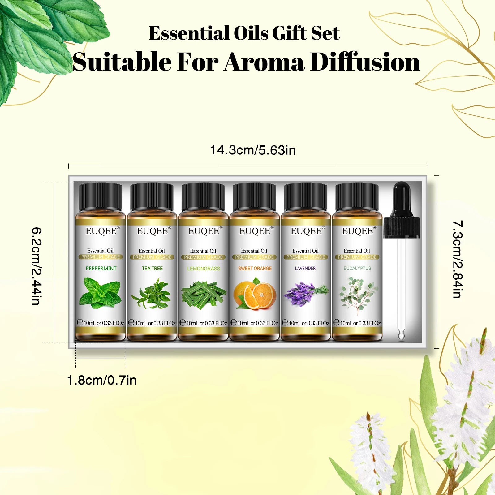 🌿 EUQEE 6-Piece Essential Oils Set – Premium Aromatic Oils for Humidifier and Diffuser, Including Lavender, Eucalyptus, Peppermint, Tea Tree, Sweet Orange, and Lemongrass﻿