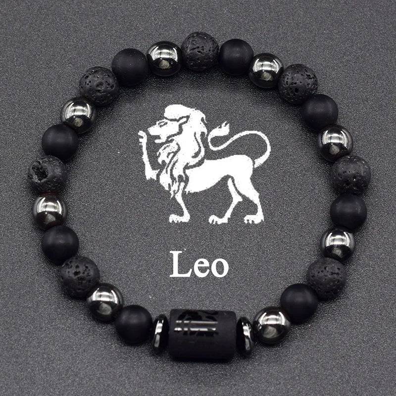 ✨ 12 Zodiac Constellation Sign Bracelet – Real Natural Tiger Eye Stone Bead – Leo & Taurus Charm Couple Jewelry for Men & Women 18 Leo 8 mm Beads
