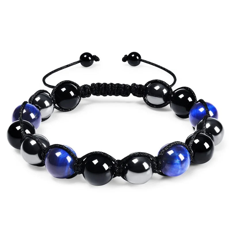 🛡️ Triple Protection Bracelet: Tiger Eye, Black Obsidian & Hematite 8mm Beads – Ultimate Energy Shield, Grounding & Healing Crystal Bangle for Men & Women Bead Bracelet-12