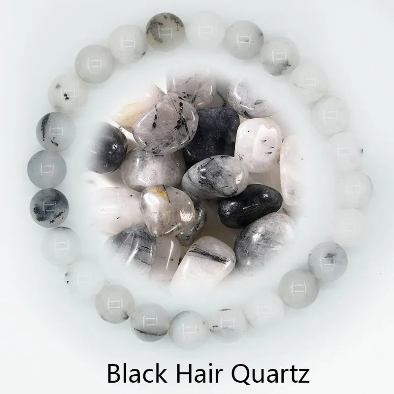 ✨ Natural Stone Protection Bracelet – Dragon Blood Beads, Quartz & Onyx Stretch Jewelry for Men & Women – Healing Reiki & Yoga Energy Bracelet 29 Black Hair Quartz