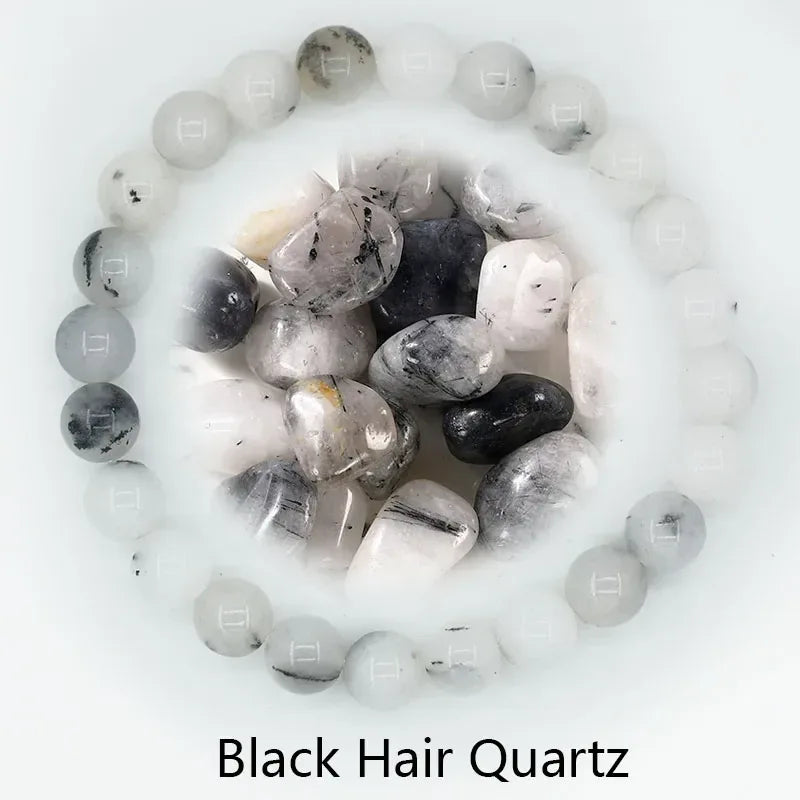 ✨ Natural Stone Protection Bracelet – Dragon Blood Beads, Quartz & Onyx Stretch Jewelry for Men & Women – Healing Reiki & Yoga Energy Bracelet 29 Black Hair Quartz
