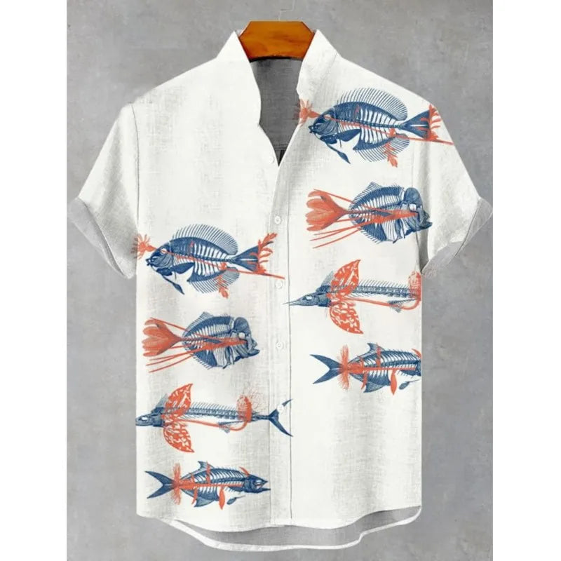 ✨ The Zen-Artisan Fish Print Linen Shirt: Premium Men's Casual Summer Button-Up – High-Definition Artistic Graphics, Breathable Linen-Blend Fabric, and Sophisticated Relaxed Fit