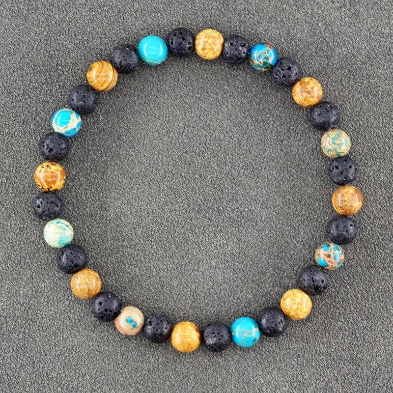 ✨ Natural African Pine Stone Beaded Bracelet – Authentic Picture Stone Bohemian Bangle for Men & Women – Volcanic Elastic Jewelry, Perfect Friendship Gift 1