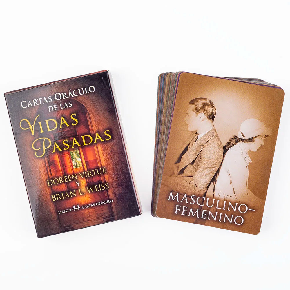 💗 Past Life Oracle Cards – 44-Card Spanish Tarot Deck for Divination & Fortune Telling