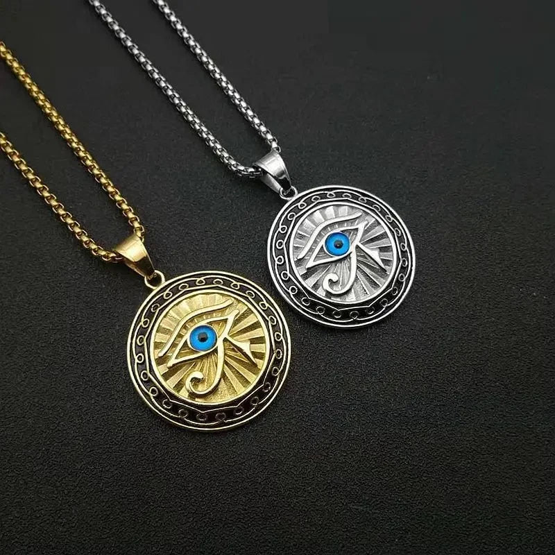 👁️ Ancient Egyptian Mythology Eye of Horus Pendant Necklace – Unisex Punk Style | Blue Eyes | Hip Hop Party Amulet Jewelry Gift