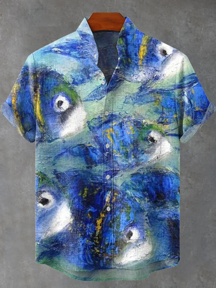 🎨 The Vintage Feline Art Edition: Premium Men’s Summer Shirt – High-Definition Floral & Cat Graphic Print, Breathable Quick-Dry Fabric, and Sophisticated Retro-Style Casual Button-Down HY4711
