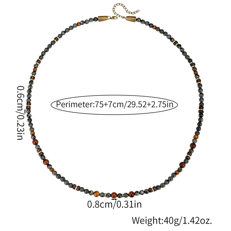 🌲 The "Nomad's Talisman": Vintage Flash Stone & Wooden Bead Tribal Necklace for Men