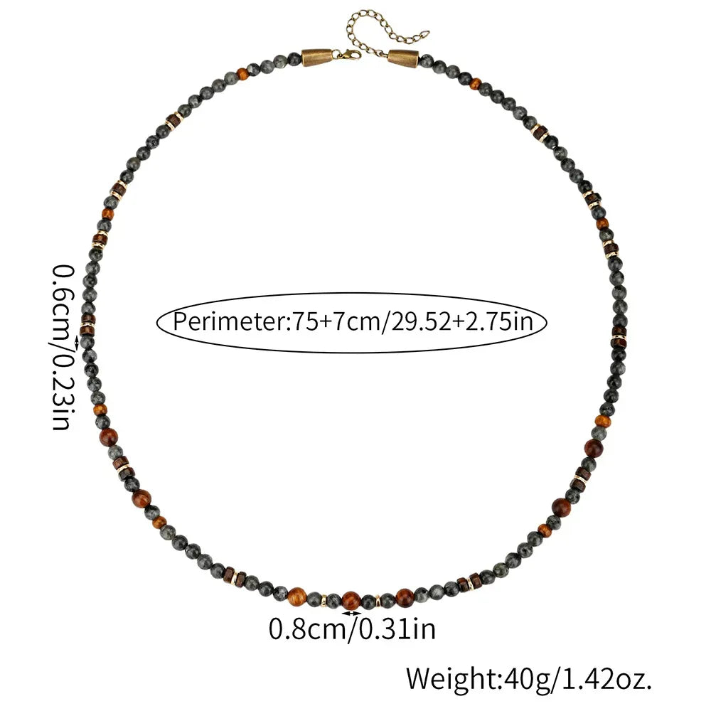 🌲 The "Nomad's Talisman": Vintage Flash Stone & Wooden Bead Tribal Necklace for Men