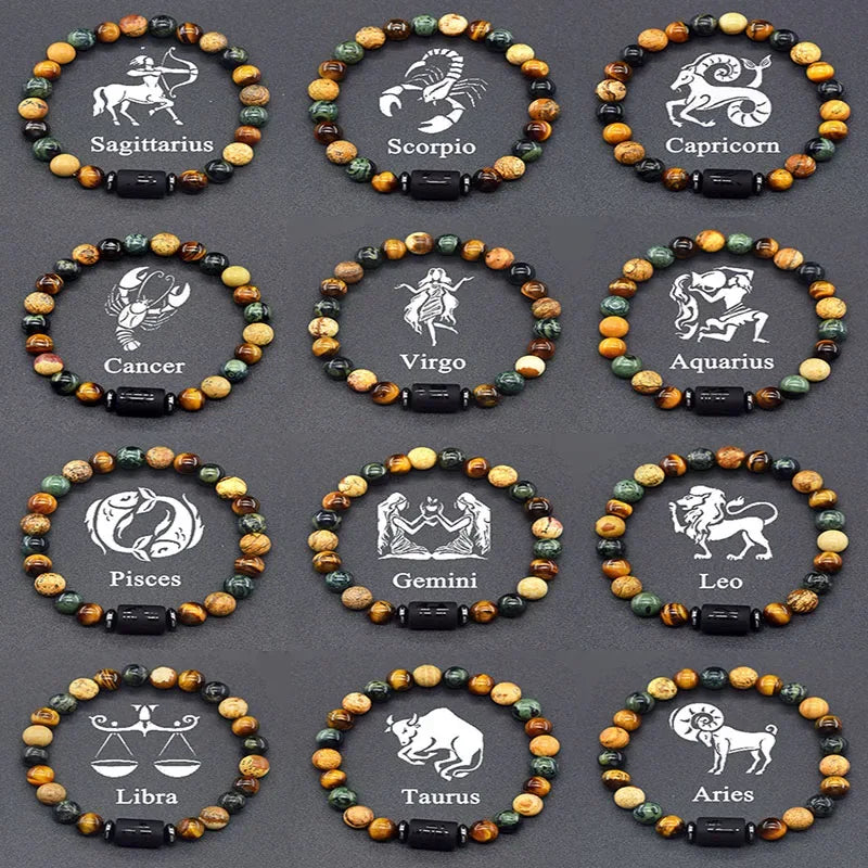 🌌 The "Celestial Identity" 12 Constellation Bracelet: Zodiac Charm & Personality Talisman (Unisex) 1 12pcs 8mm Beads