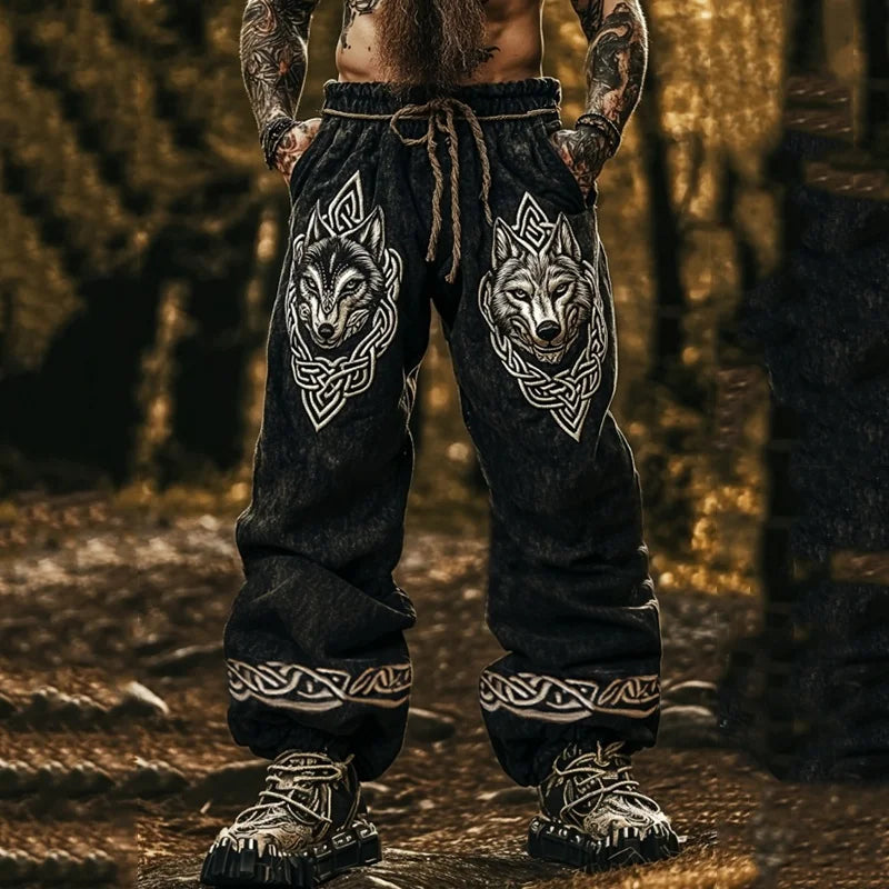 🃏 Men’s Retro Viking Celtic Skeleton 3D Printed Drawstring Pants – Casual Straight-Leg Summer Beach Pants, Plus Sizes S–5XL D81PHG259162361