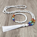 🤍 6mm White Howlite & 7 Chakra Hand-Knotted Mala Set (Necklace + Bracelet): Calming Sleep Aid & Anxiety Relief Yoga Jewelry – Meditation Japamala Rosary Necklace Set