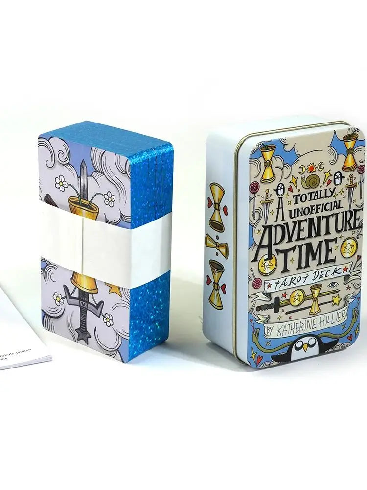 🃏 Adventure Time Tarot Cards – 78 Pcs Deck in Tin Metal Box with Gold-Plated Edges for Divination & Gifts Light Grey
