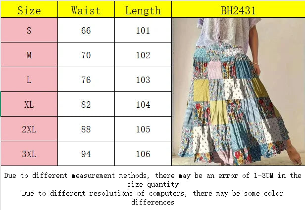 🌟 Floral Harmony High Waist Spliced Maxi Skirt – Elegant Boho Chic Fashion