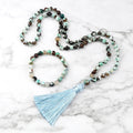 🐯 Natural Tiger Eye Stone Jewelry Set (Necklace & Bracelet): Healing Tassel Pendant & Sweater Chain – Confidence, Wealth & Protection Crystal for Women Green Fire