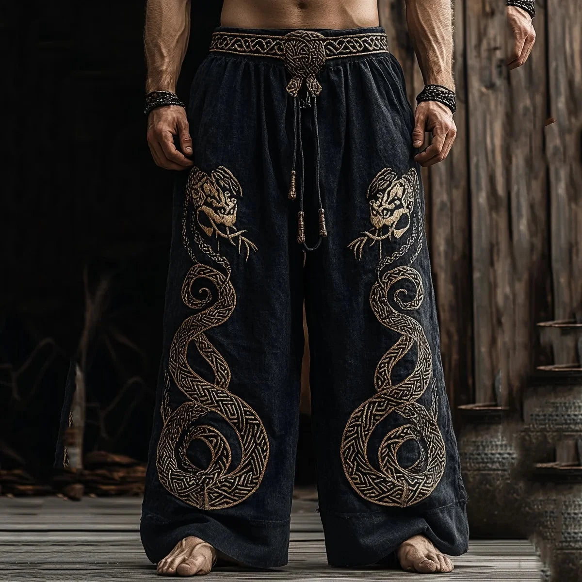 🃏 Men’s Retro Viking Celtic Skeleton 3D Printed Drawstring Pants – Casual Straight-Leg Summer Beach Pants, Plus Sizes S–5XL D81PHG259162367