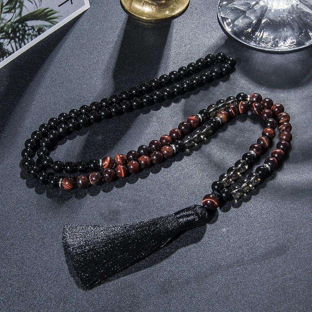 🔥 The "Ignite & Shield" Set: Red Tiger Eye & Black Onyx 108 Mala Necklace + Bracelet (Motivation & Protection)