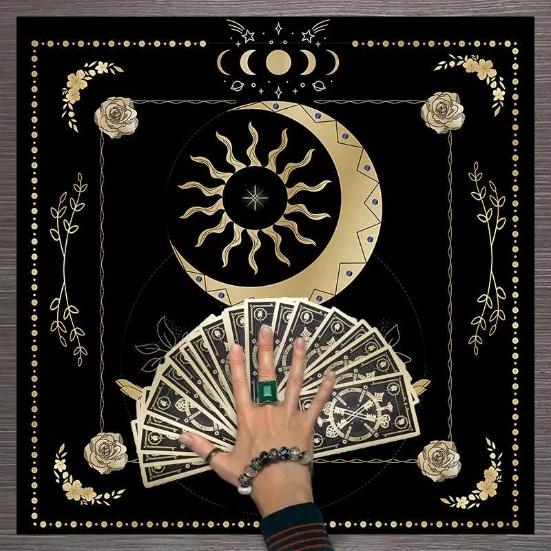 Moon Phase Tarot Card Tablecloth - Gold for Spiritual Readings and Rituals
