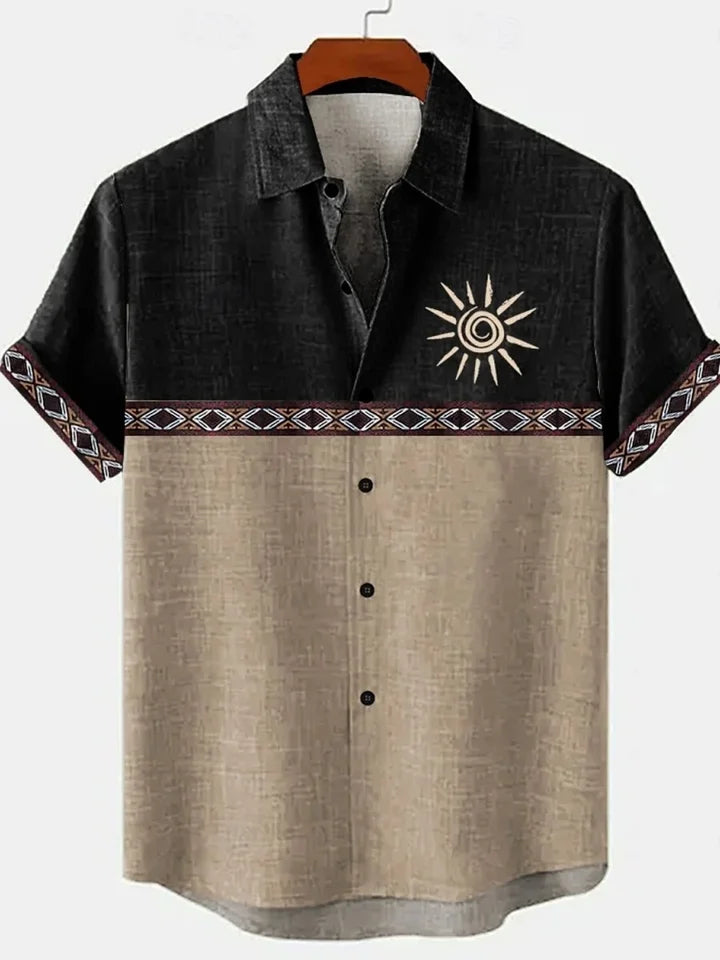 🌍 The Ethno-Vintage Heritage Shirt: Premium Men’s Organic Linen Hawaiian Top – High-Definition Tribal Artistic Print, Breathable Short-Sleeve Casual Button-Down, and Sophisticated Street-Style Silhouette
