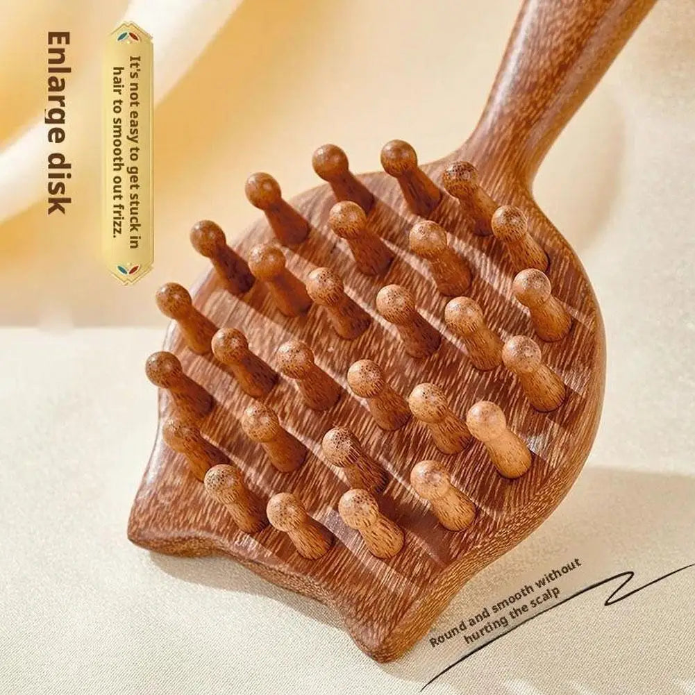 Sandalwood Scalp Massage Comb – Cat Shape Wooden Wide Tooth Guasha Scraping Comb for Hair and Body Massage﻿