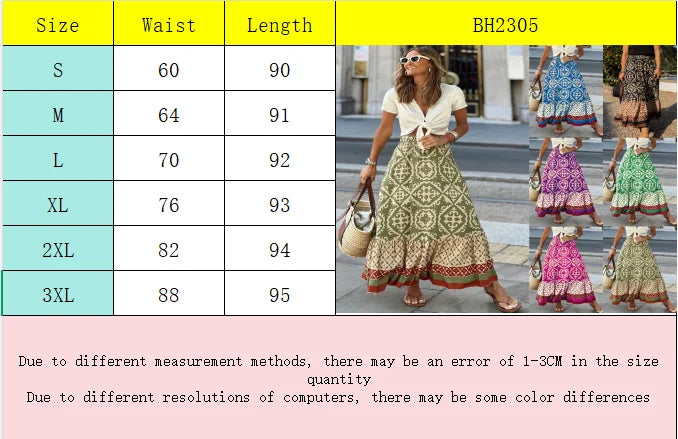 🌟 Women's Large Swing Skirt European And American Foreign Trade Printed Loose Splicing Half Skirt﻿