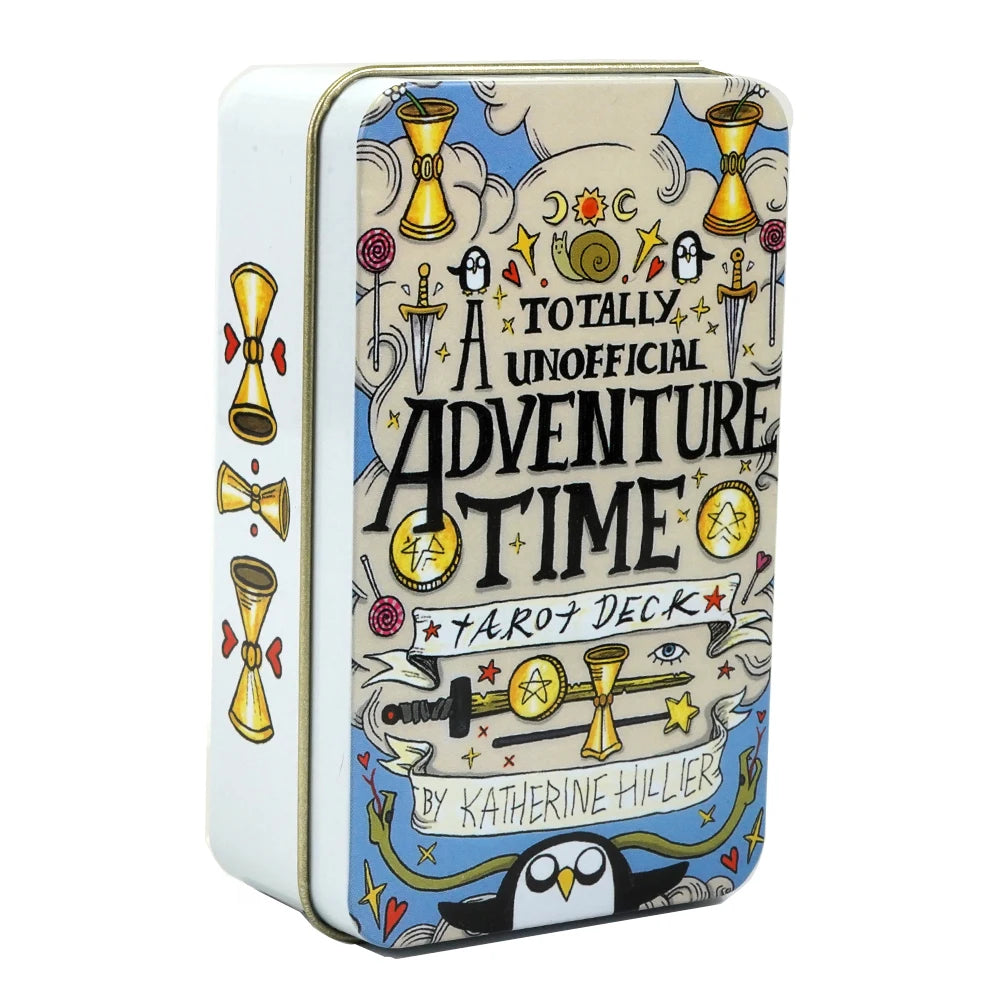 🃏 Adventure Time Tarot Cards – 78 Pcs Deck in Tin Metal Box with Gold-Plated Edges for Divination & Gifts