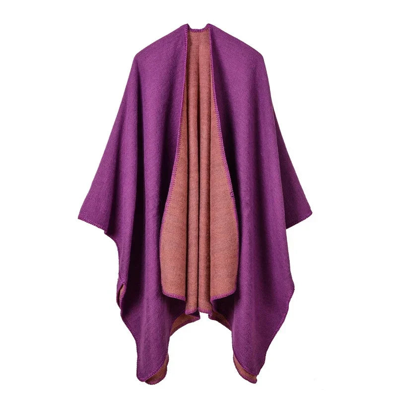Winter Fashion Poncho Women Capes Scarf Imitation Cashmere Ladies Scarves Warm Shawls Wraps Woman Ponchos Bufanda Mujer Foulard One Size 3-purple