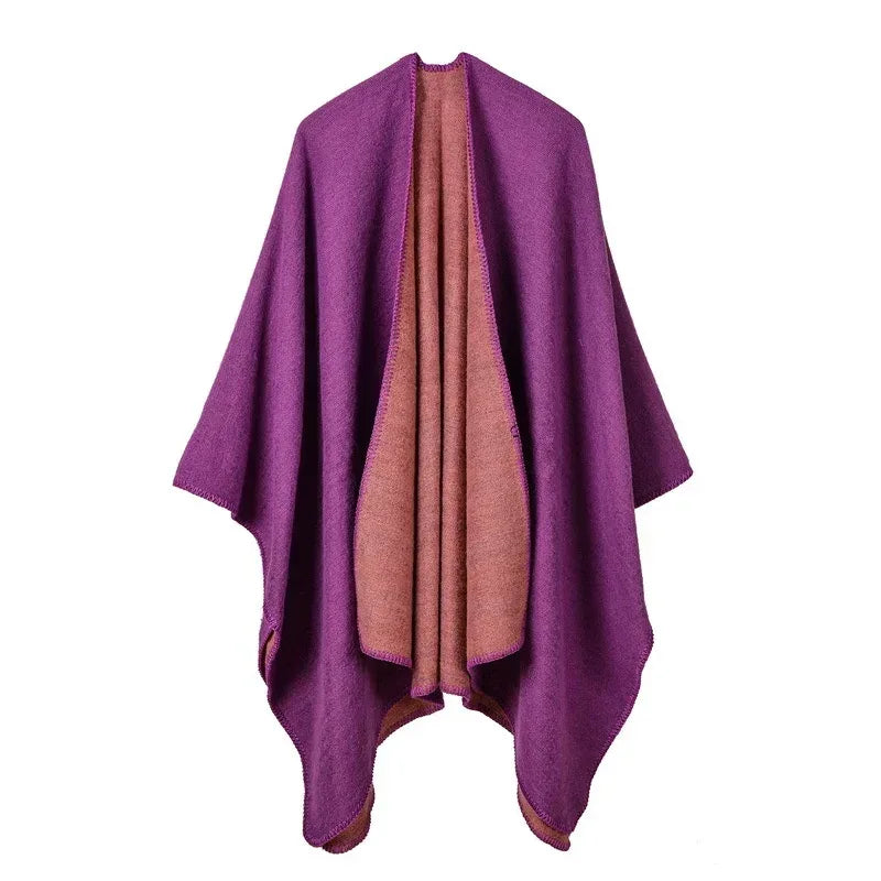 Women's Winter Poncho Wrap - Imitation Cashmere Shawl Cape & Scarf (130 x 150 cm) for Ultimate Warmth and Style One Size 3-purple
