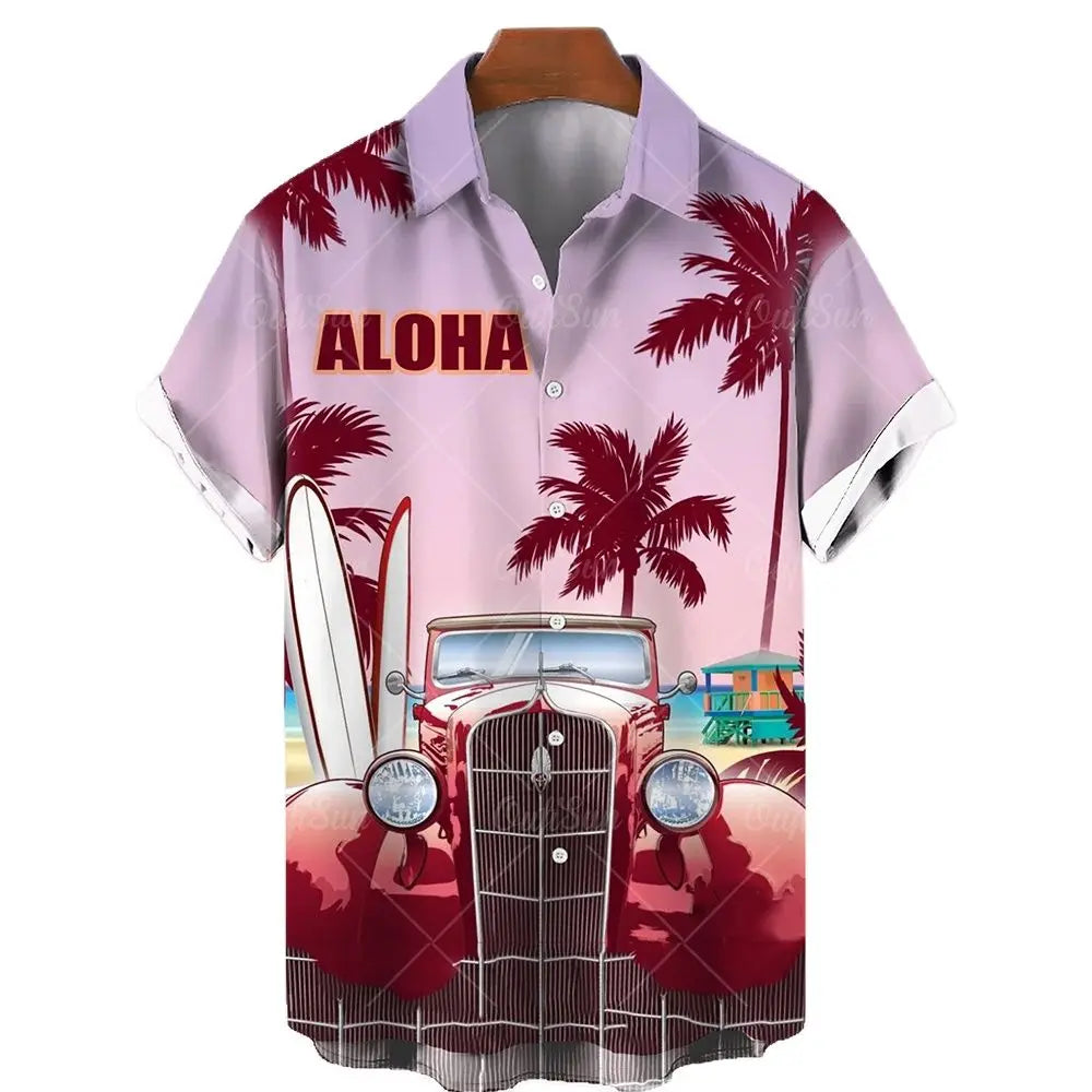 The Azure Horizon Premium Men's Seaside Holiday Hawaiian Shirt - High-Definition Tropical Floral Graphic Loose-Fit Handsome Silhouette Trousers Accent Shirt, Breathable Summer Beach Camisa Urban Short-Sleeve Apparel